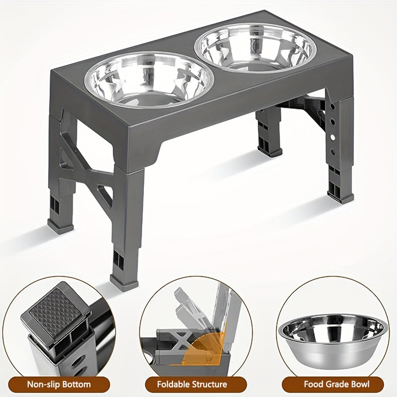 Adjustable Elevated Dog Bowls Stainless Steel Removable Bowls for Neck Protection Comfort