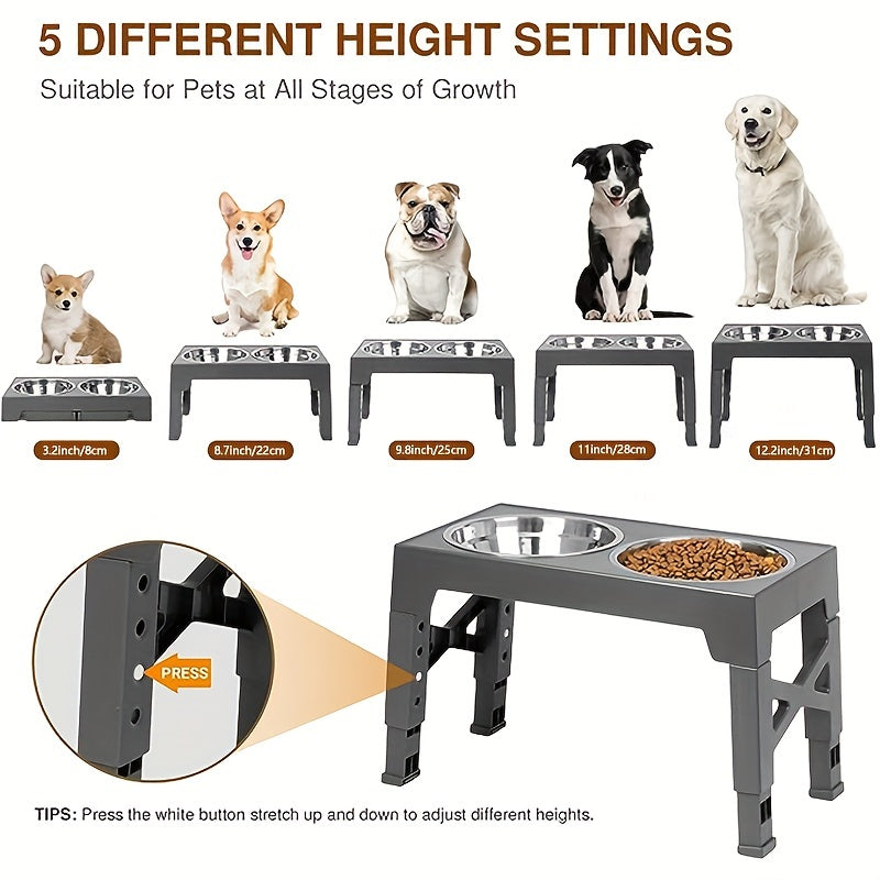 Adjustable Elevated Dog Bowls Stainless Steel Removable Bowls for Neck Protection Comfort