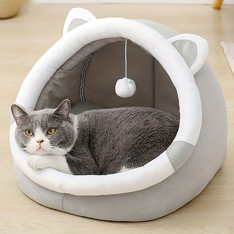 Cute Cartoon Cat Cave Bed - Cozy and Warm Pet House for Your Kitten!