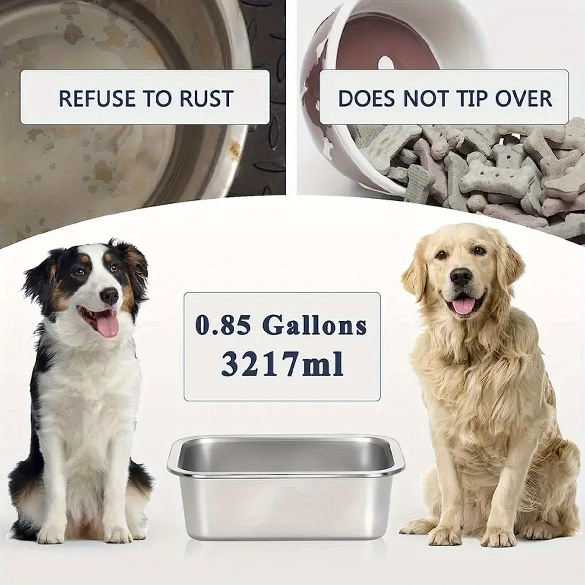 Stainless Steel Large Capacity Dog Bowl Durable Water Drinking Basin for Large Dogs Drop Resistant Food Bowl