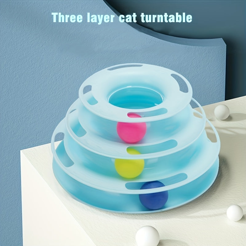 Interactive Three-Layer Turntable Cat Toy with Colorful Balls Puzzle Game for Indoor Cats Exercise and Play