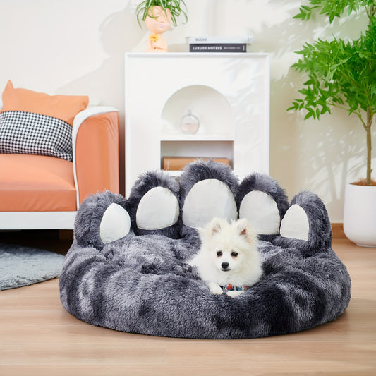 Deep Sleeping Plush Dog Bed in Paw Shape Calming Donut Design for Small Medium Dogs Faux Fur Cat Bed for Deep Sleeping Pet Sofa