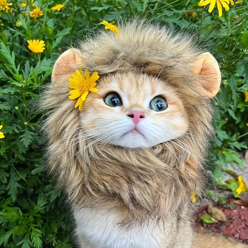 1pc Lion Mane Costume For Dogs And Cats, Festive Pet Headgear With Ears, Universal Fit For Animals, Cute And Funny Pet Dress Up Accessory