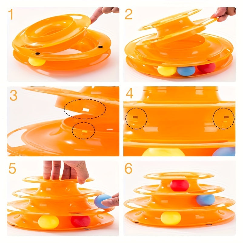 Interactive Three-Layer Turntable Cat Toy with Colorful Balls Puzzle Game for Indoor Cats Exercise and Play