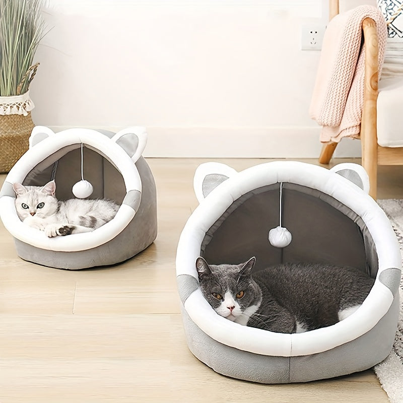 Cute Cartoon Cat Cave Bed - Cozy and Warm Pet House for Your Kitten!