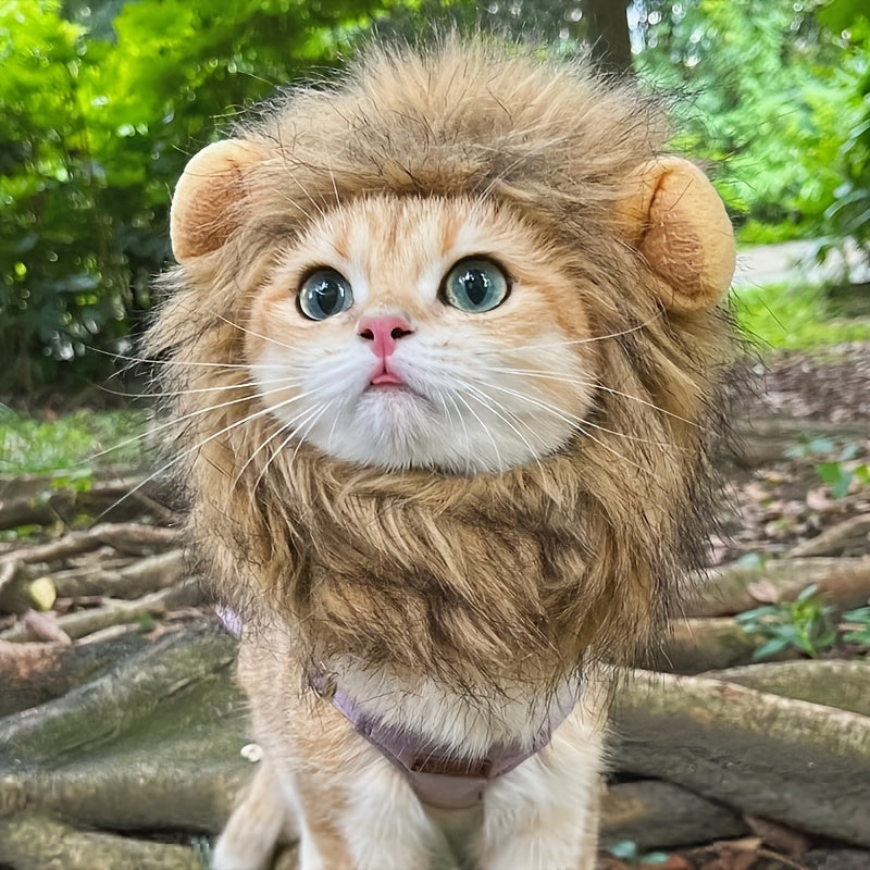 1pc Lion Mane Costume For Dogs And Cats, Festive Pet Headgear With Ears, Universal Fit For Animals, Cute And Funny Pet Dress Up Accessory