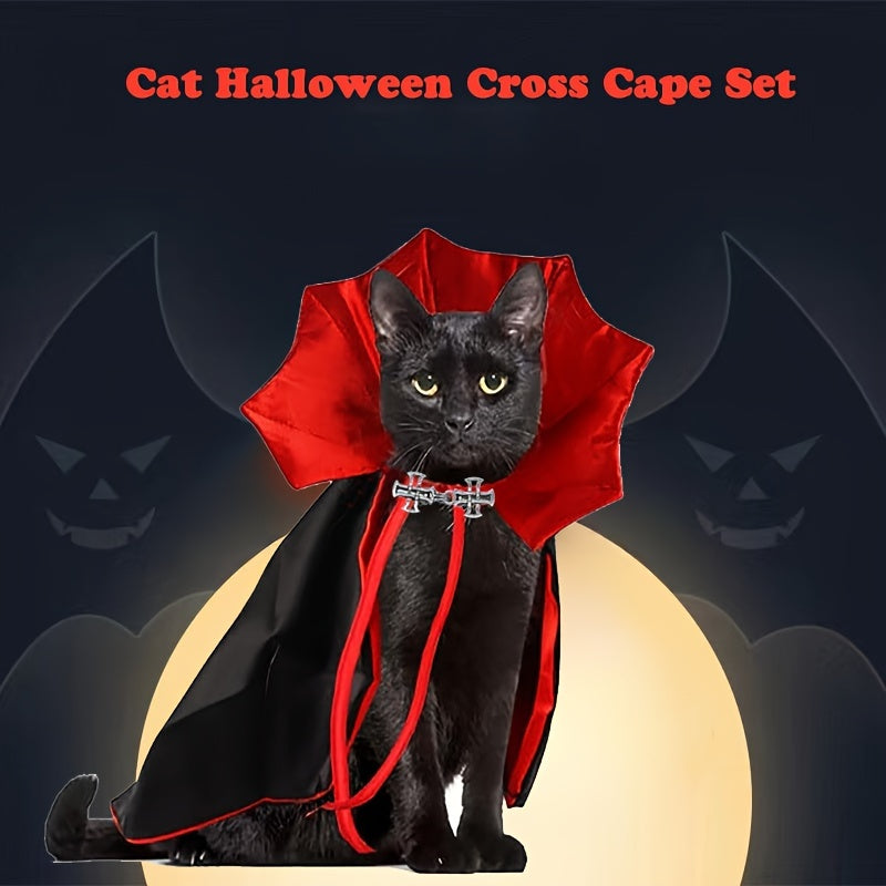 Spooky Halloween Vampire Couture for Cats: 2-Piece Pet Cape & Collar Set - Perfect for Small, Medium, and Large Furry Friends - Fits All Seasons - Vegan Friendly - Stylish and Fun for Parties and Festivals