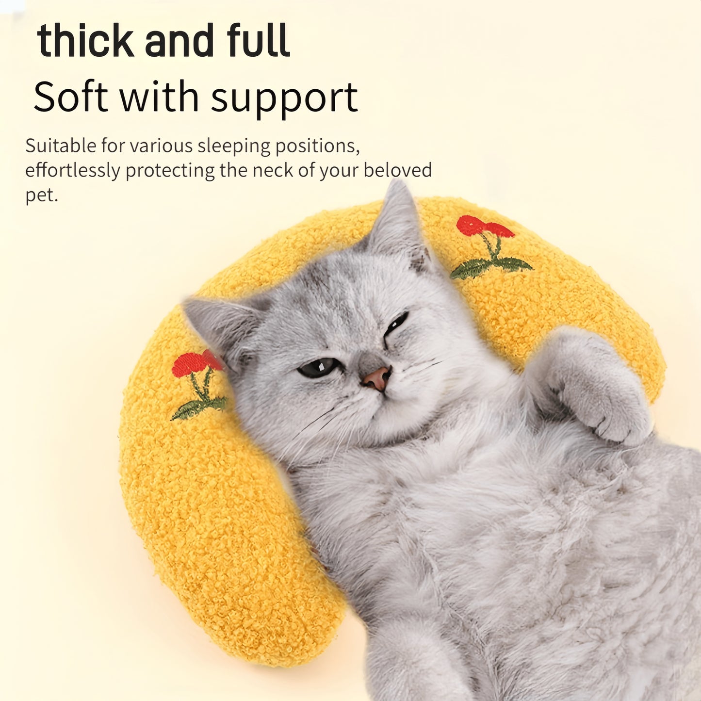 1Pc Cozy U-Shaped Cat Pillow For Deep Sleep - Soft Cotton, Neck Support Crescent Moon Design For Kittens & Small Dogs