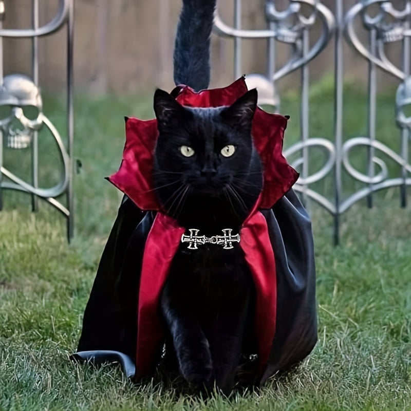 Spooky Halloween Vampire Couture for Cats: 2-Piece Pet Cape & Collar Set - Perfect for Small, Medium, and Large Furry Friends - Fits All Seasons - Vegan Friendly - Stylish and Fun for Parties and Festivals