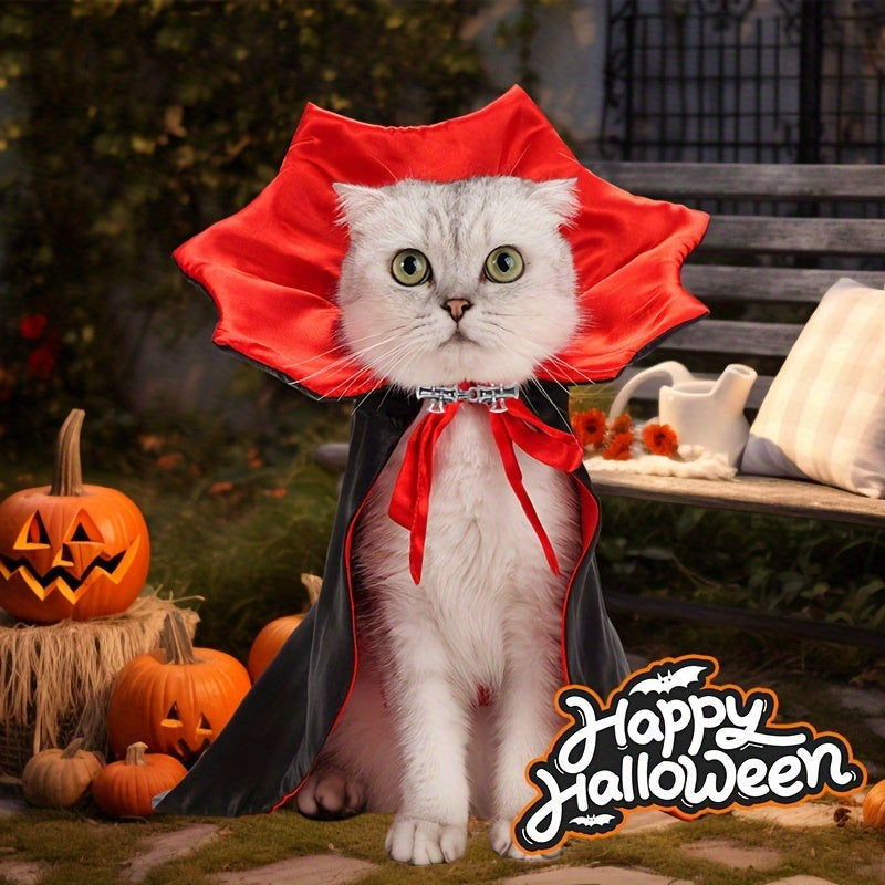 Spooky Halloween Vampire Couture for Cats: 2-Piece Pet Cape & Collar Set - Perfect for Small, Medium, and Large Furry Friends - Fits All Seasons - Vegan Friendly - Stylish and Fun for Parties and Festivals