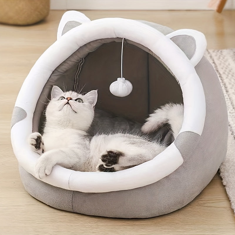 Cute Cartoon Cat Cave Bed - Cozy and Warm Pet House for Your Kitten!