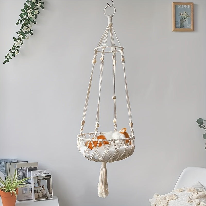 Hanging Cat Swing Bed, Woven Rope Cat Hammock Basket, Comfortable Pet Cradle Pet Swing Bed For Indoor Cats