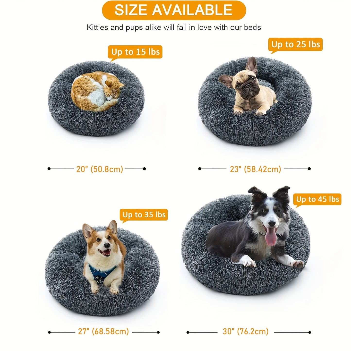 Faux Fur Plush Round Dog Cat Bed Donut Cuddler for Improved Sleep Light Grey Self-Warming Cozy Pet Cushion for Large Medium Small Dogs