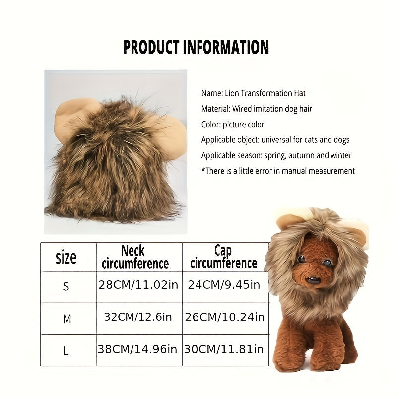 1pc Lion Mane Costume For Dogs And Cats, Festive Pet Headgear With Ears, Universal Fit For Animals, Cute And Funny Pet Dress Up Accessory