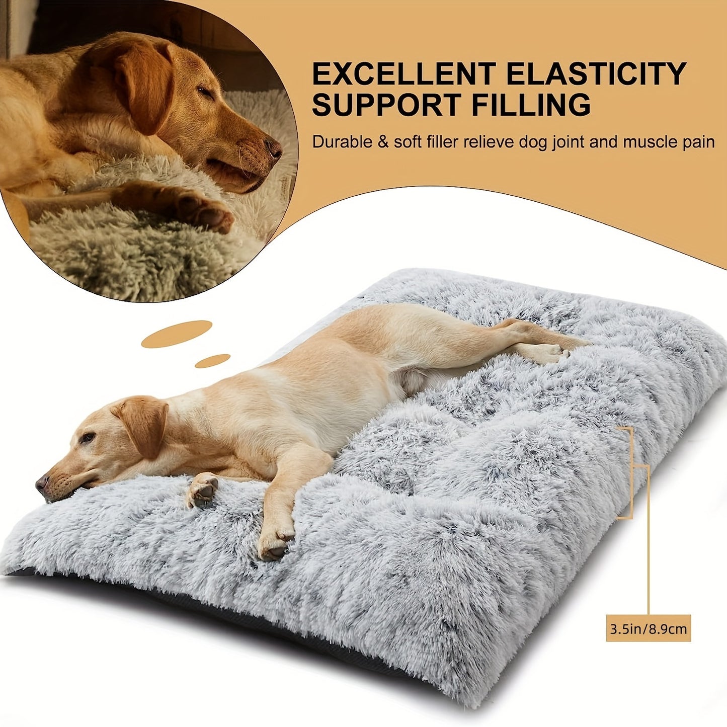 Plush Large Dog Bed for Comfortable Sleep and Anxiety Relief - Washable Kennel Mat with Non-Slip Bottom