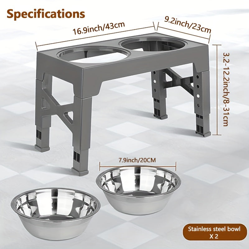 Adjustable Elevated Dog Bowls Stainless Steel Removable Bowls for Neck Protection Comfort