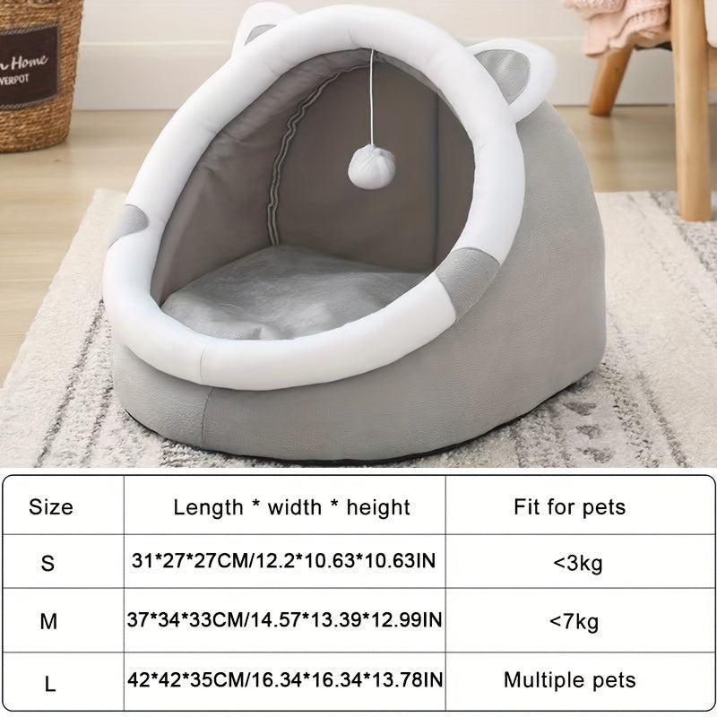 Cute Cartoon Cat Cave Bed - Cozy and Warm Pet House for Your Kitten!