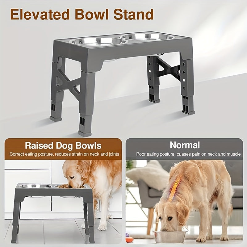 Adjustable Elevated Dog Bowls Stainless Steel Removable Bowls for Neck Protection Comfort