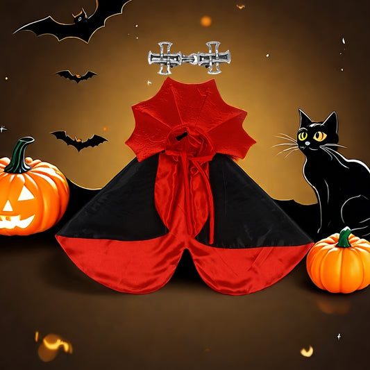 Spooky Halloween Vampire Couture for Cats: 2-Piece Pet Cape & Collar Set - Perfect for Small, Medium, and Large Furry Friends - Fits All Seasons - Vegan Friendly - Stylish and Fun for Parties and Festivals