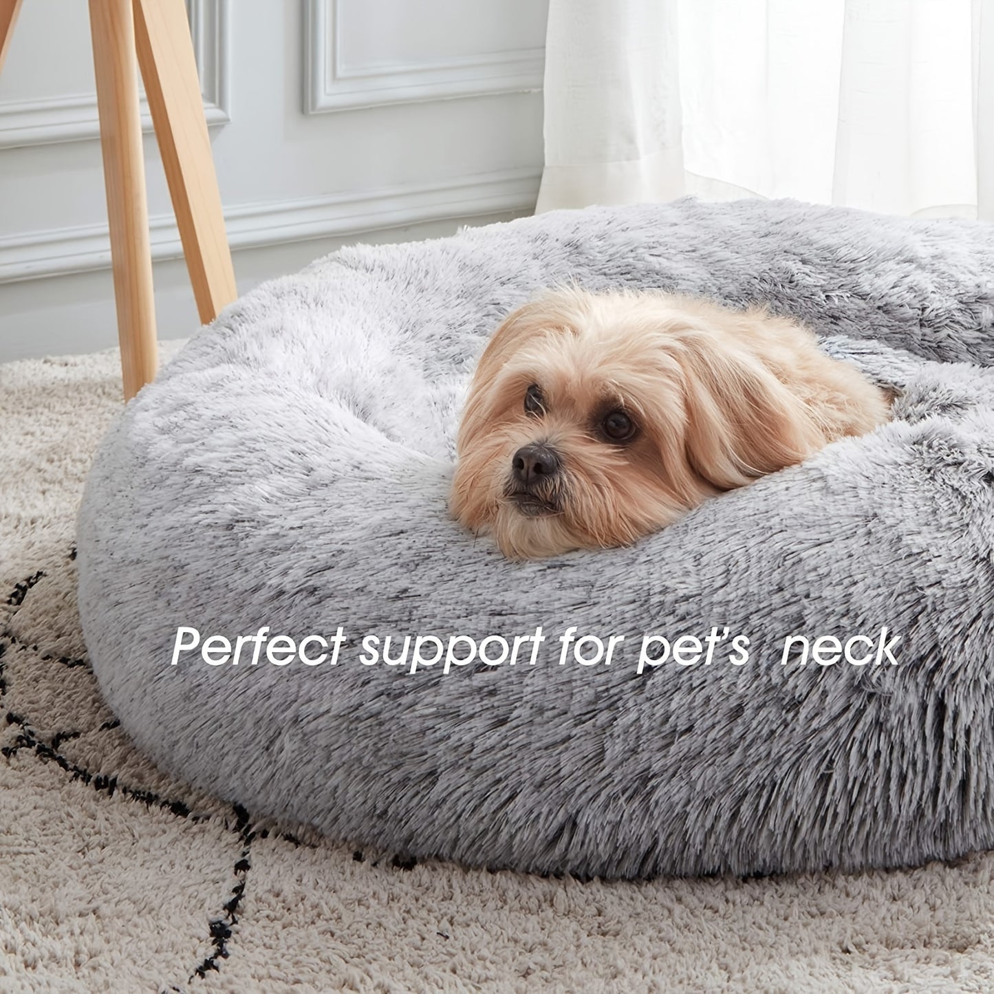 Calming Donut Cuddler Bed Warming Cozy Soft Round Faux Fur Plush Cushion Pet Bed