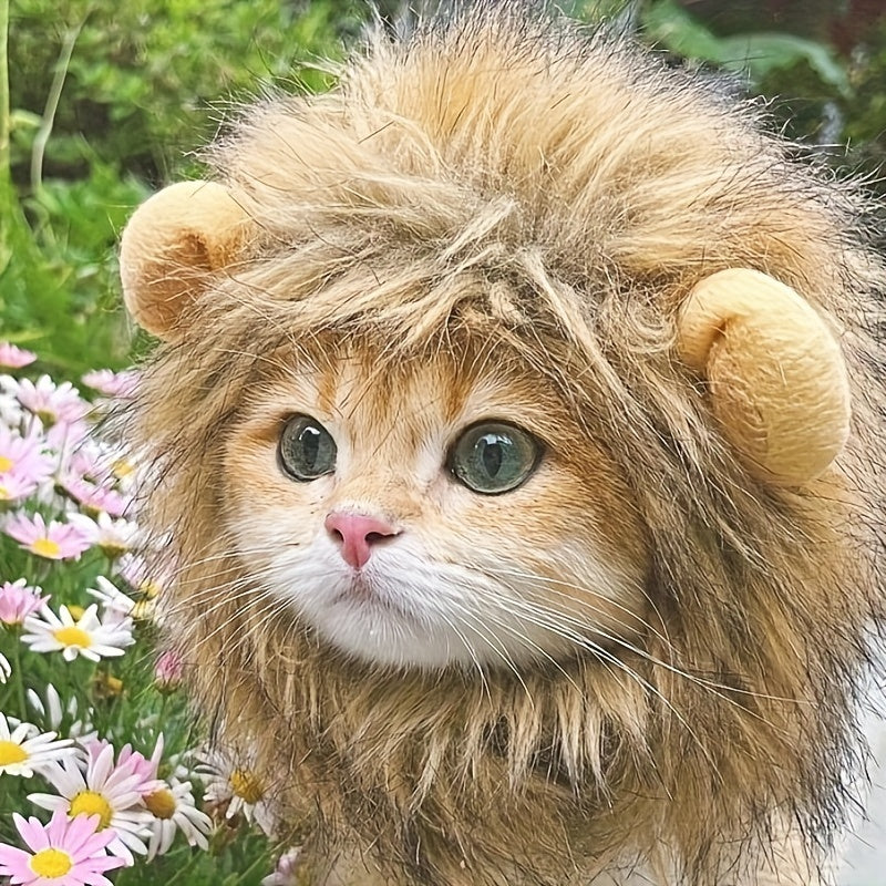 1pc Lion Mane Costume For Dogs And Cats, Festive Pet Headgear With Ears, Universal Fit For Animals, Cute And Funny Pet Dress Up Accessory