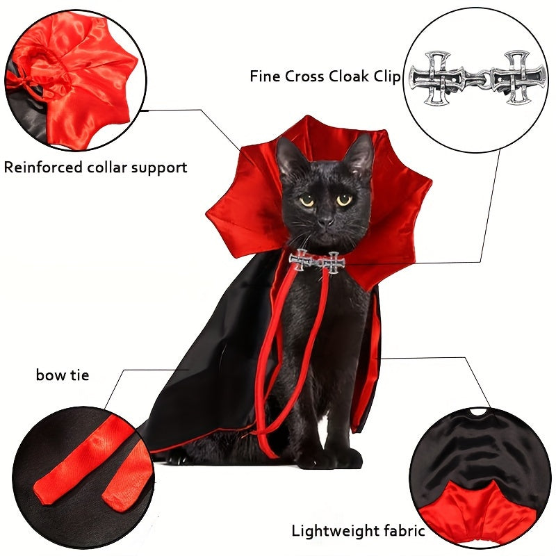 Spooky Halloween Vampire Couture for Cats: 2-Piece Pet Cape & Collar Set - Perfect for Small, Medium, and Large Furry Friends - Fits All Seasons - Vegan Friendly - Stylish and Fun for Parties and Festivals