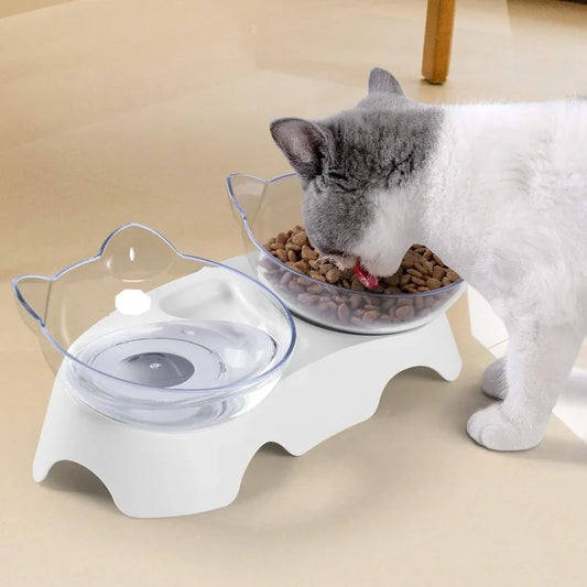 Elevated Tilted Anti-Vomiting Orthopedic Cat Food Bowl with Stand Double Non-Slip Kitty Feeder for Dogs