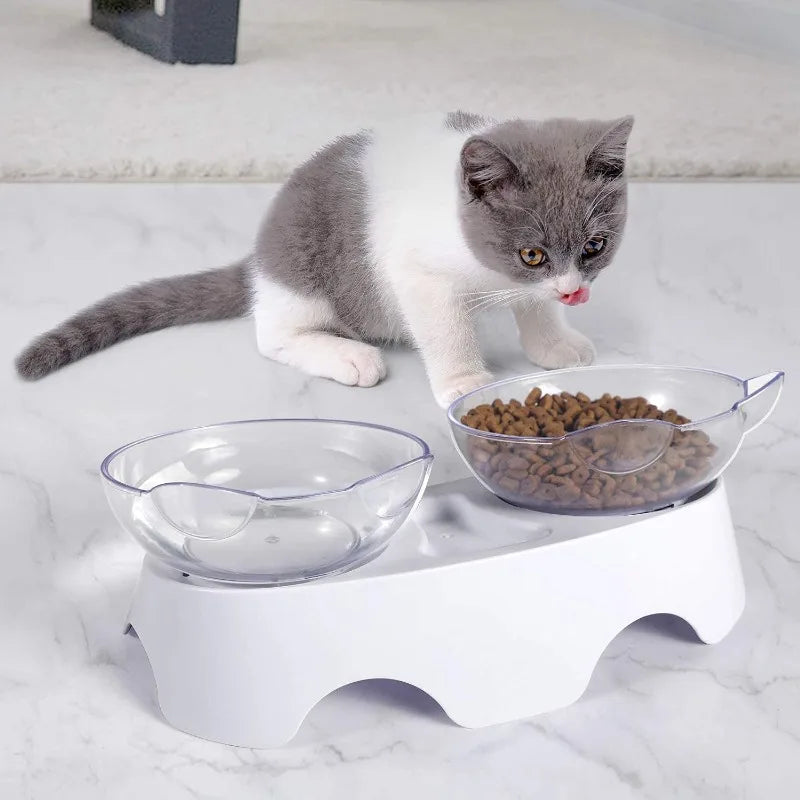 Elevated Tilted Anti-Vomiting Orthopedic Cat Food Bowl with Stand Double Non-Slip Kitty Feeder for Dogs