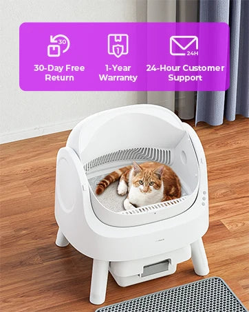 Self Cleaning Cat Litter Box Open Top Litter Box for Multiple Cats Automatic Cat Litter Box with Liners and Mat Included White