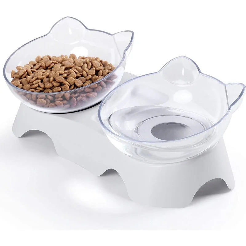 Elevated Tilted Anti-Vomiting Orthopedic Cat Food Bowl with Stand Double Non-Slip Kitty Feeder for Dogs