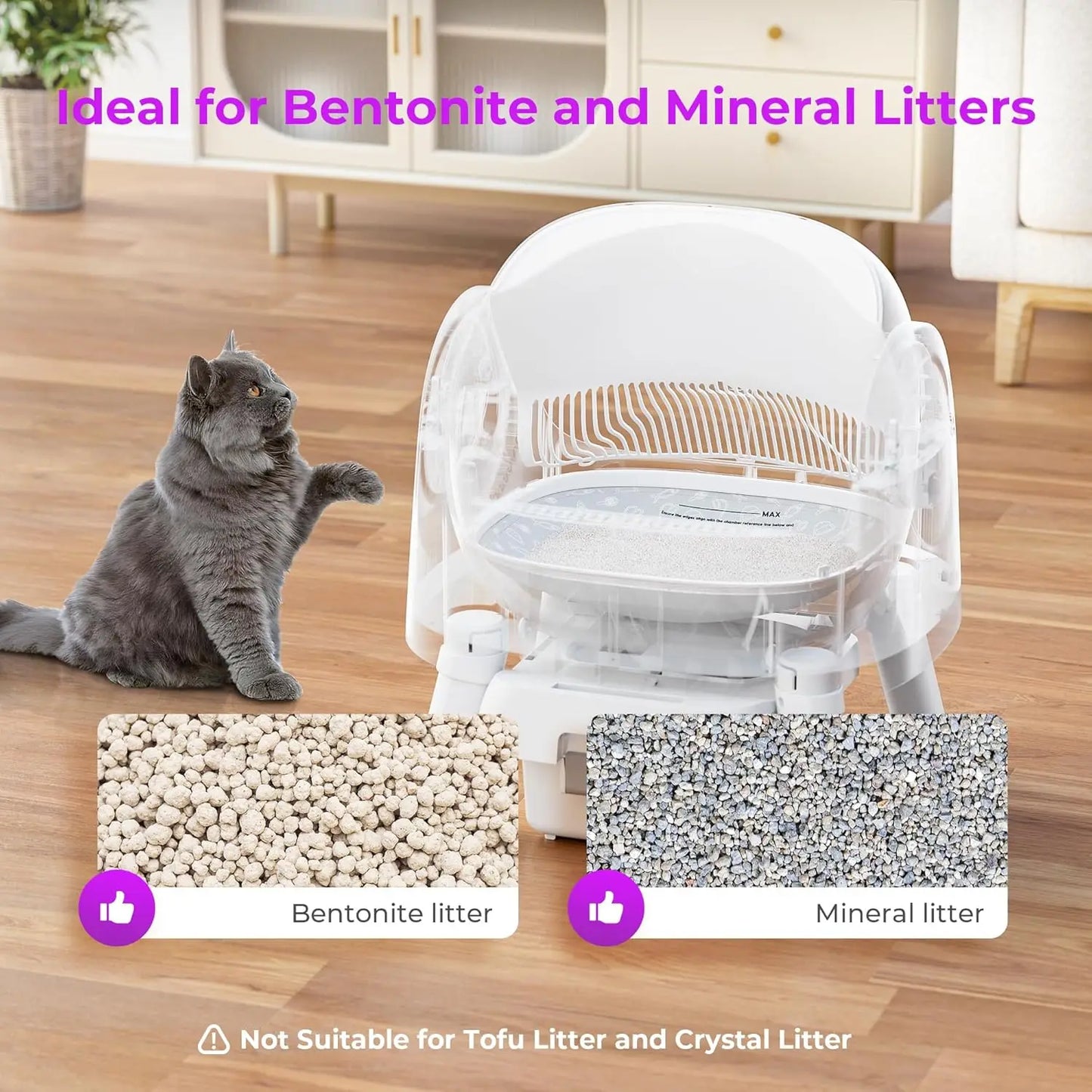 Self Cleaning Cat Litter Box Open Top Litter Box for Multiple Cats Automatic Cat Litter Box with Liners and Mat Included White