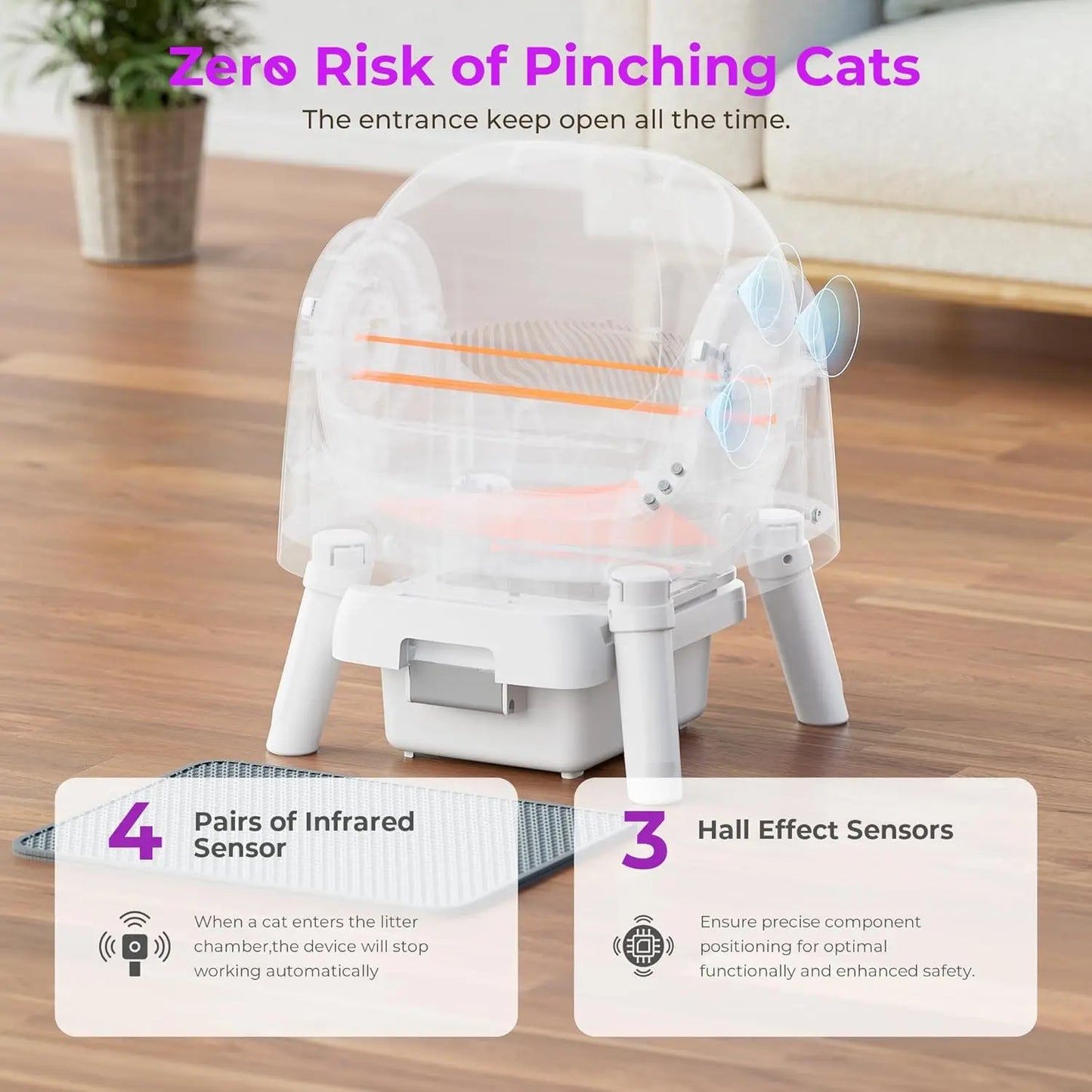 Self Cleaning Cat Litter Box Open Top Litter Box for Multiple Cats Automatic Cat Litter Box with Liners and Mat Included White