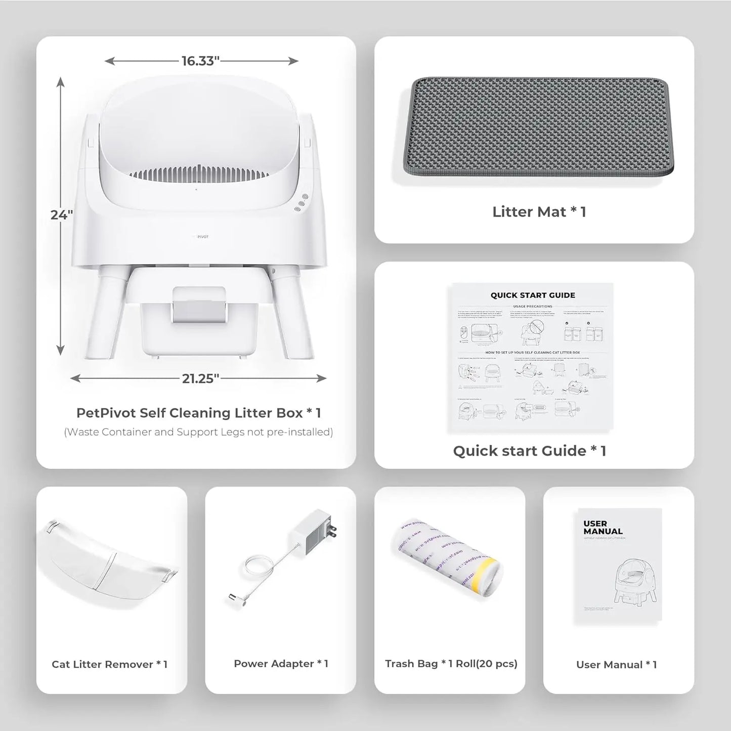 Self Cleaning Cat Litter Box Open Top Litter Box for Multiple Cats Automatic Cat Litter Box with Liners and Mat Included White