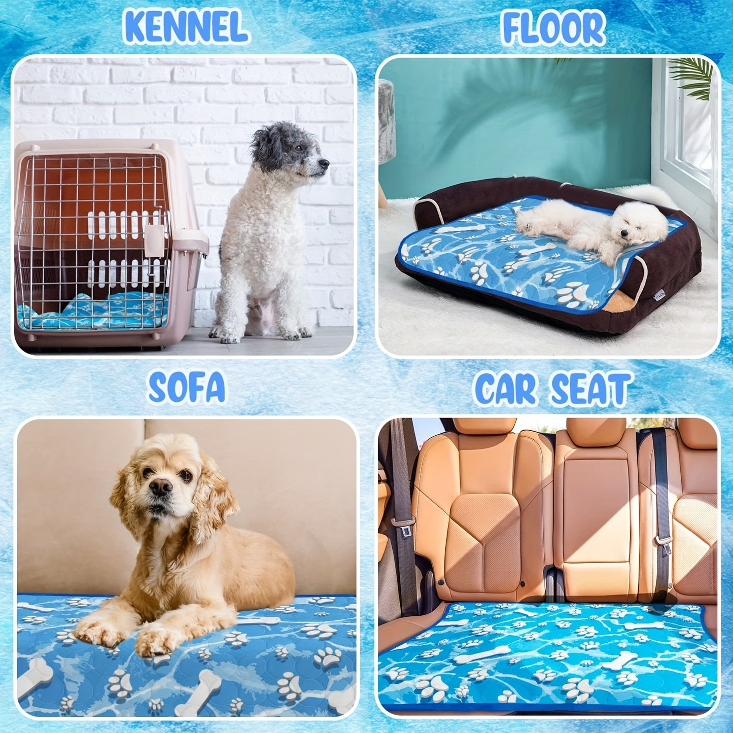 Self-Cooling Dog Pillow and Mat - Ice Silk Fabric for Summer Comfort - Washable and Ideal for Beds, Kennels, Crates, and Car Seats