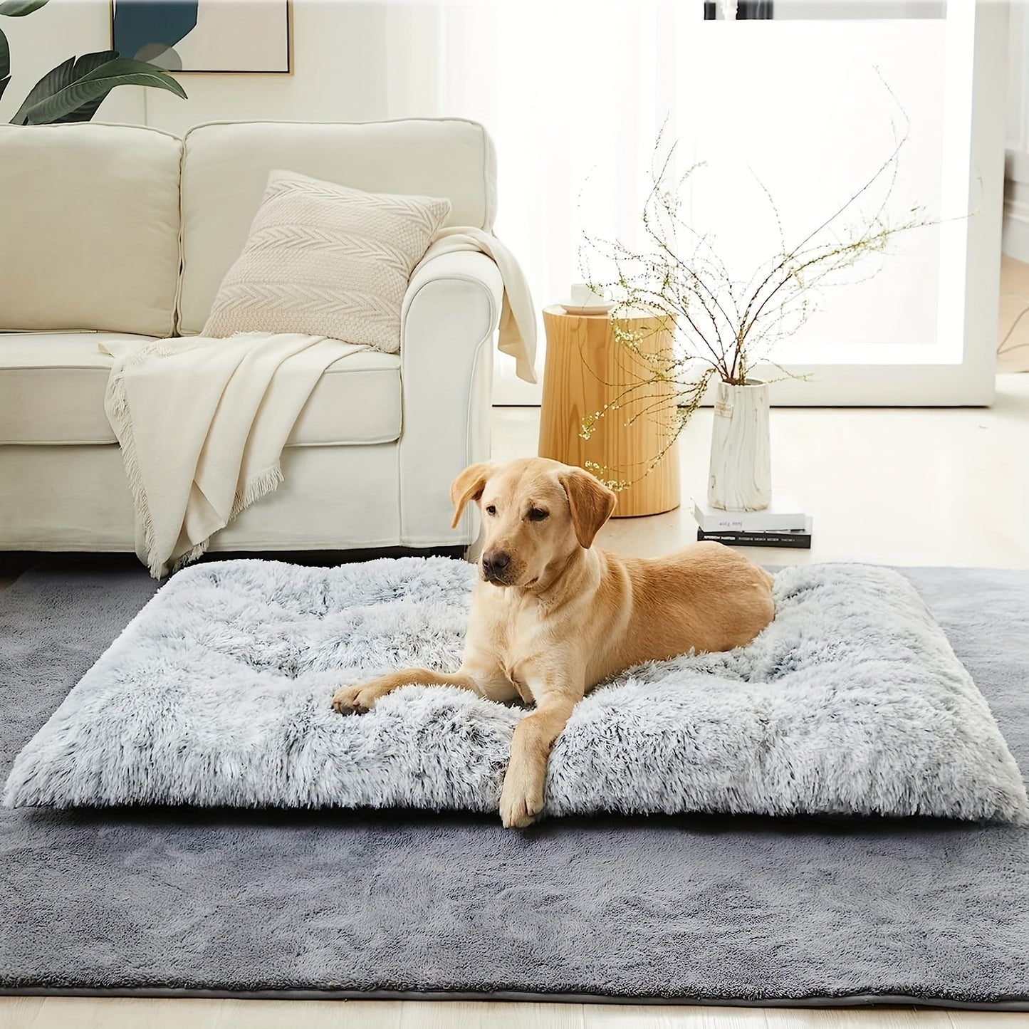 Plush Large Dog Bed for Comfortable Sleep and Anxiety Relief - Washable Kennel Mat with Non-Slip Bottom