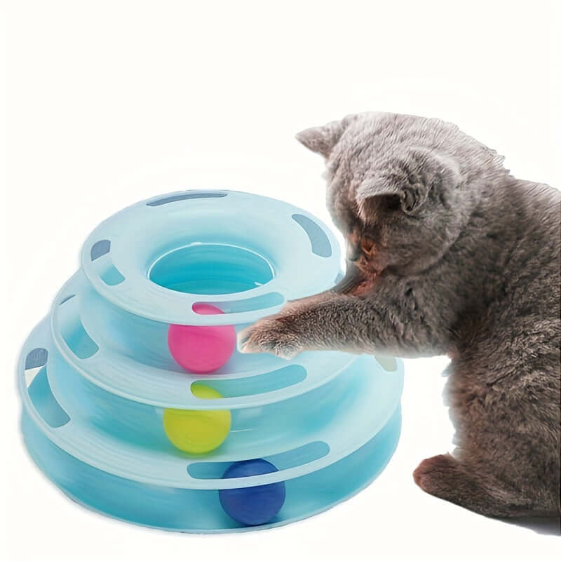 Interactive Three-Layer Turntable Cat Toy with Colorful Balls Puzzle Game for Indoor Cats Exercise and Play