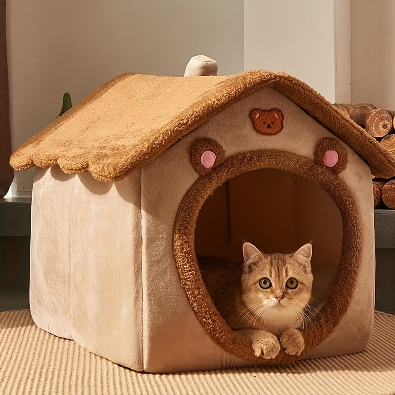 Cozy Cat Bed House Removable Washable Soft Comfortable Puppy Cave Nest Winter Warmth Ideal for Cats and Dogs