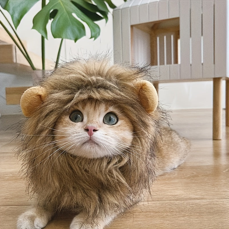 1pc Lion Mane Costume For Dogs And Cats, Festive Pet Headgear With Ears, Universal Fit For Animals, Cute And Funny Pet Dress Up Accessory