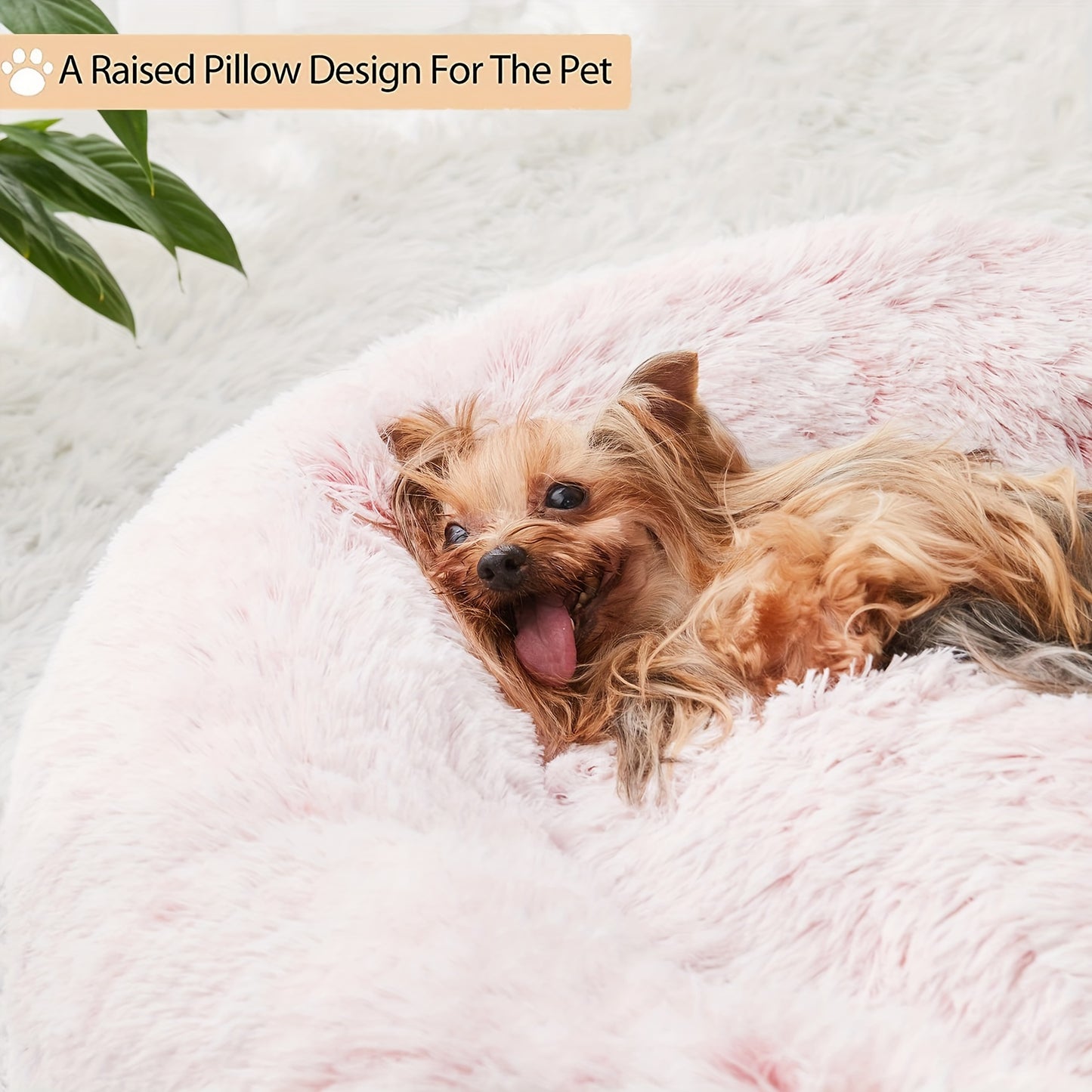 Cozy Anti-Anxiety Donut Cuddler Bed Plush Faux Fur Cushion for Dogs and Cats Calming Warming Design for Small Medium Large Pets