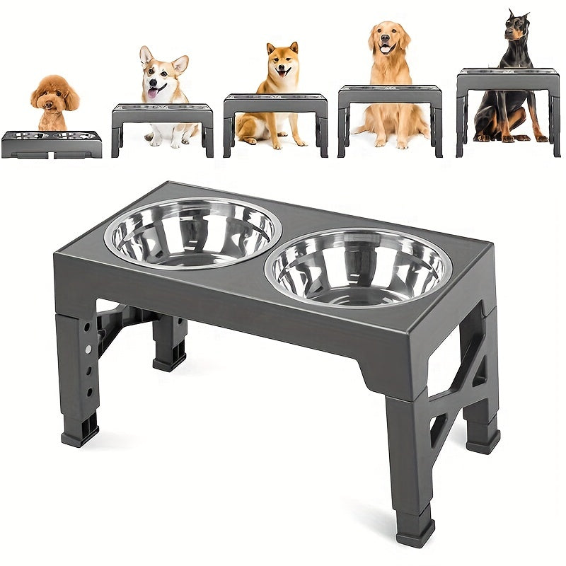 Adjustable Elevated Dog Bowls Stainless Steel Removable Bowls for Neck Protection Comfort