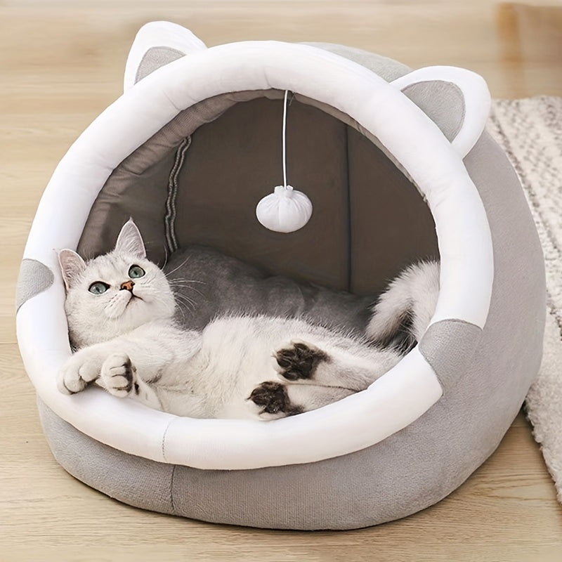 Cute Cartoon Cat Cave Bed - Cozy and Warm Pet House for Your Kitten!